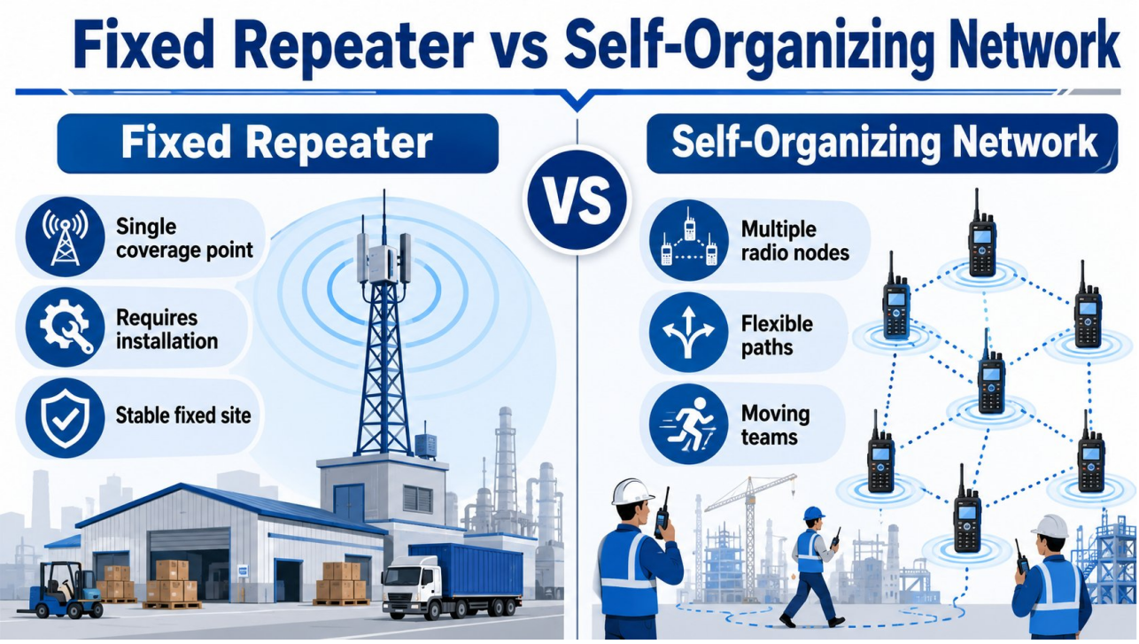 Fixed Repeater vs Self-Organizing Network comparison